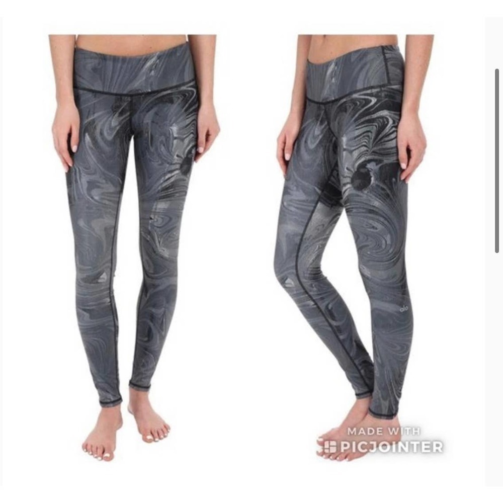 ALO YOGA AIRBRUSH BLACK MARBLE LEGGINGS GRAY SWIRL size Small